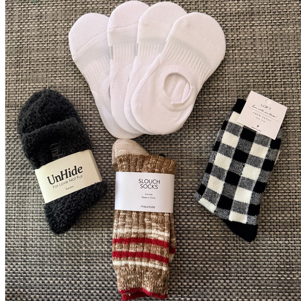 7 Pairs of NWT Socks: 1: Unhide, 1: Loft, 1: Maurices, 4: Cotton blend No-show